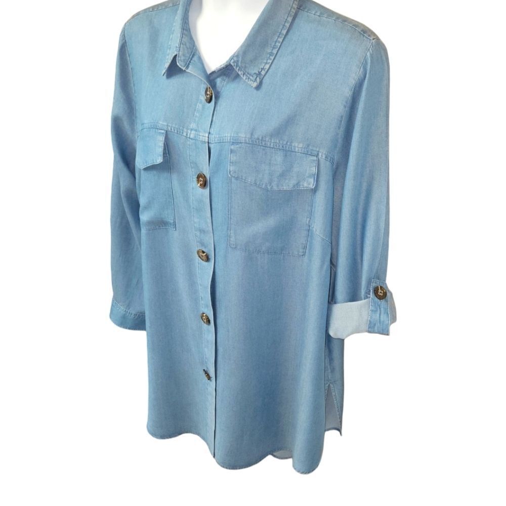 MARC NEW YORK Plus Size Super Soft LongSleeve Blue Chambray Shirt Dress 3X - Picture 5 of 16